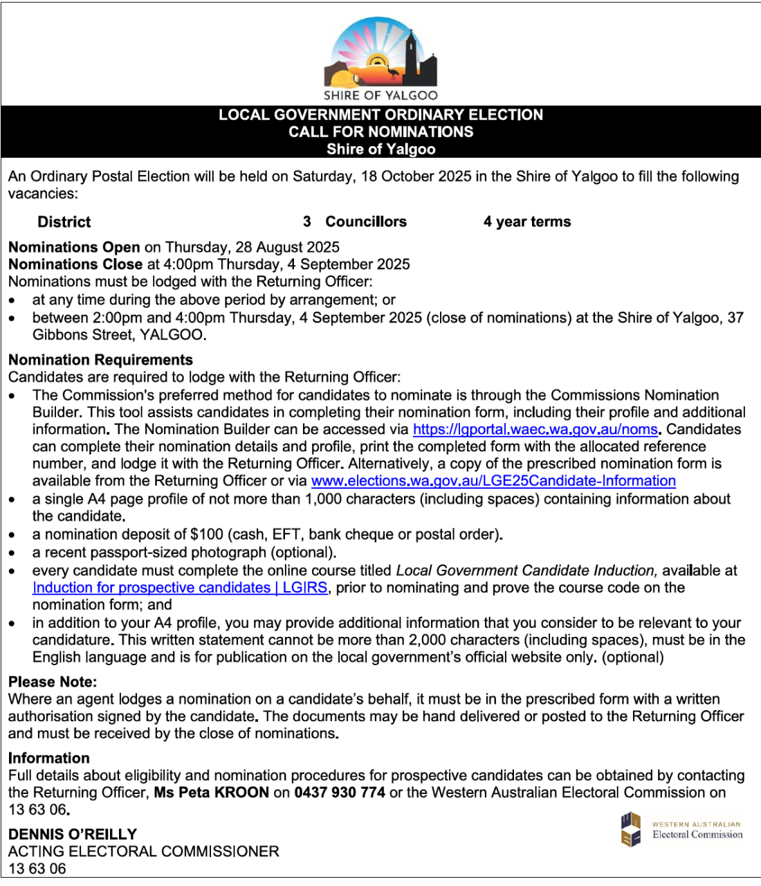Local Government Ordinary Election - Call for Nominations