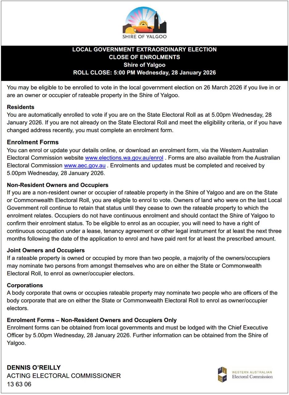 Local Government Extraordinary Election - Close of Enrolments
