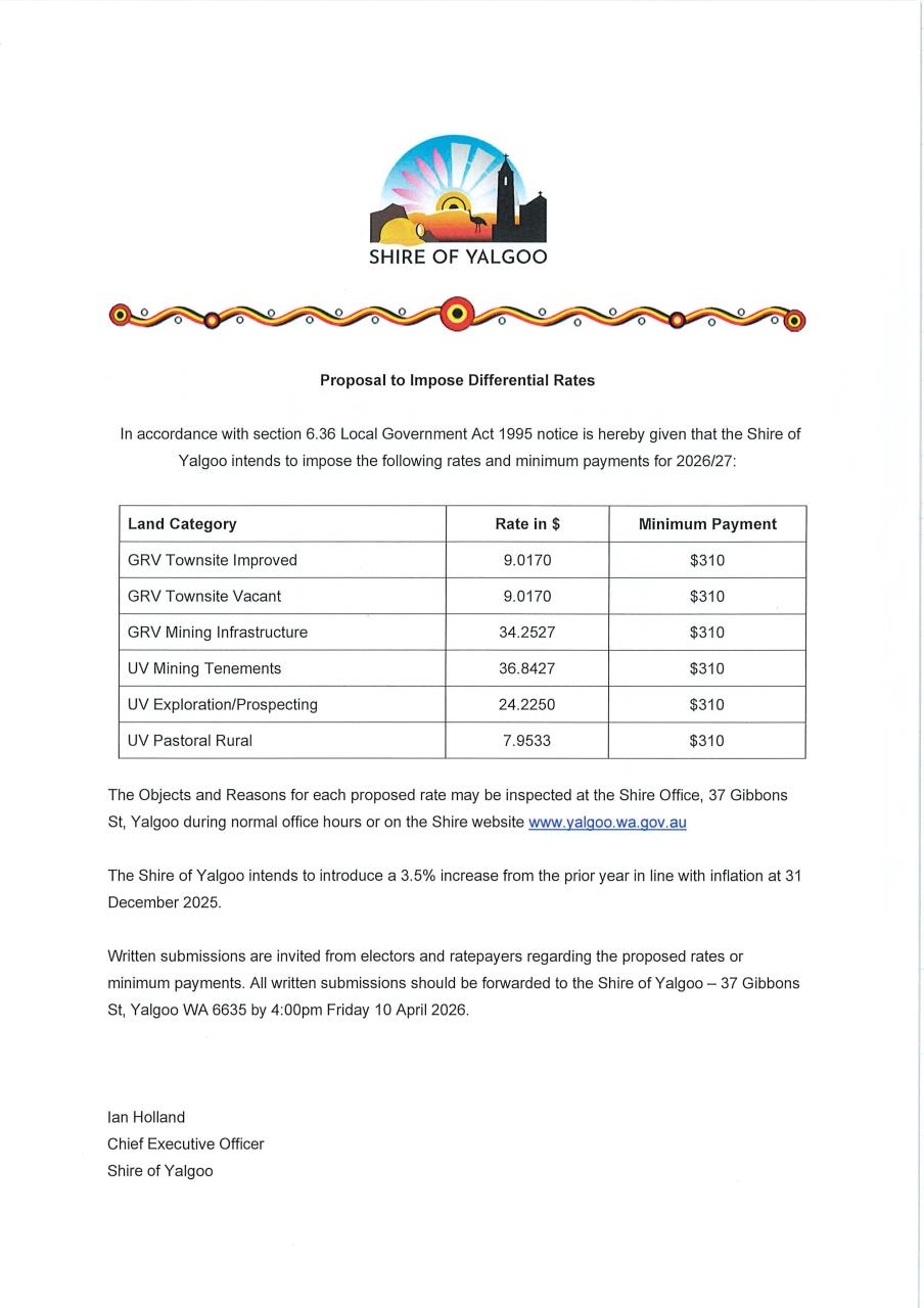 Proposal to Impose Differential Rates 2026/27